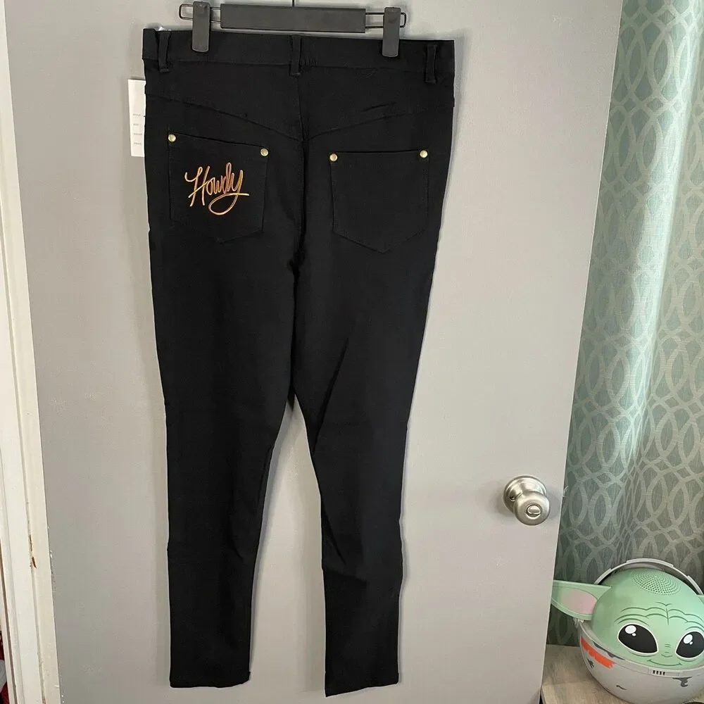 Unique Vintage Womens L Black Studded Skinny Western Cowboy Howdy Pants NWT - Picture 2 of 10